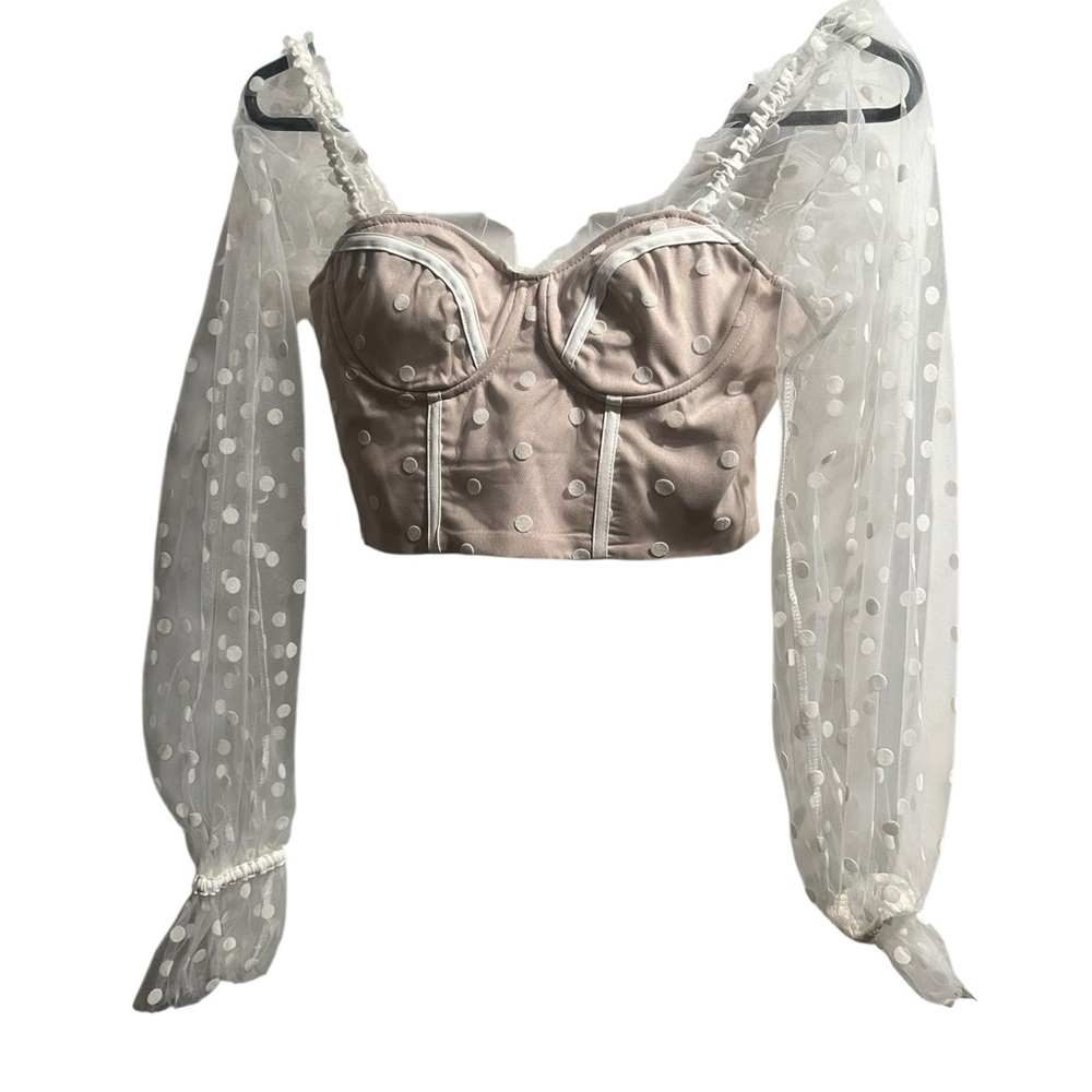 Hello Molly Sheer Polka Dot Long Sleeve Crop Top